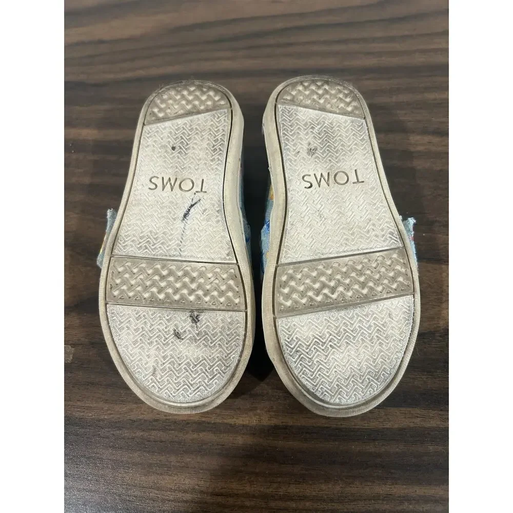 TOMS Alpargata Blue Denim Dino Slip‎ On Toddler Size 7 Shoes Dinosaur Sneakers